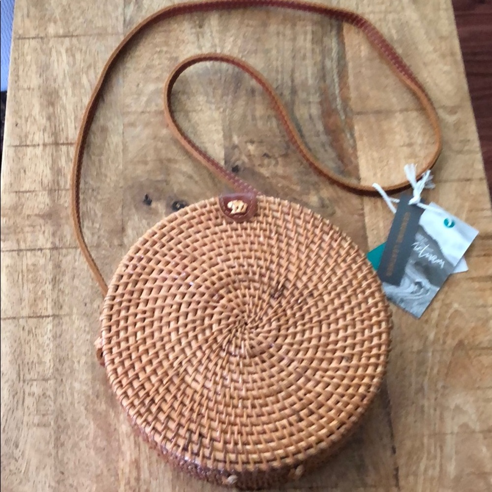 NWT large boho woven rattan Bali bag